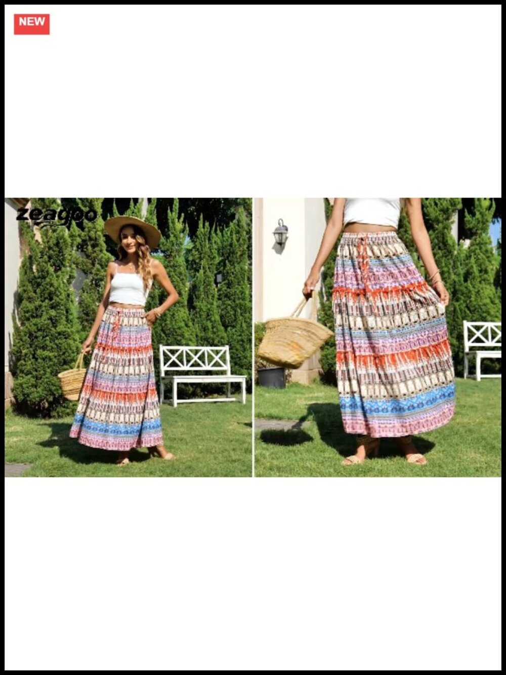 Boho Floral Printed High Waist Maxi Skirt with Pockets - Picture 6 of 6